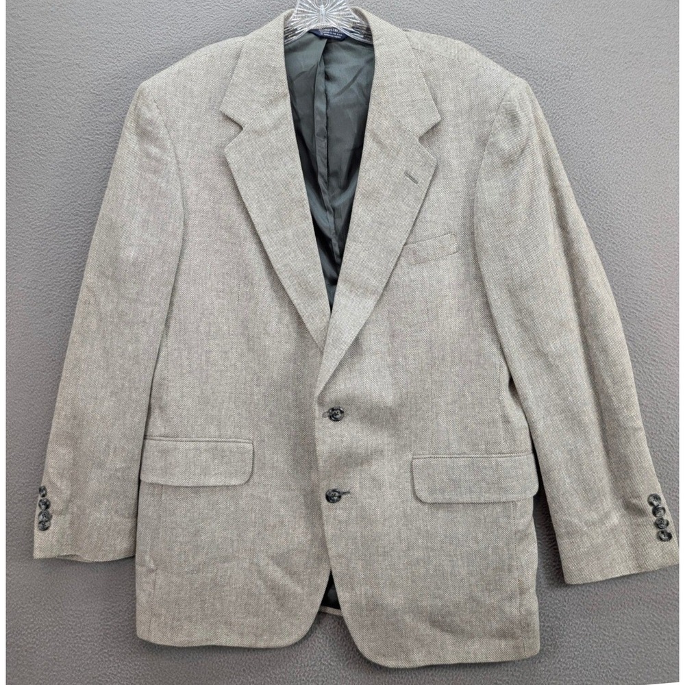 Nordstrom Silk Linen Sport Coat Blazer Jacket Men's 42R Tan Solid Classic Formal